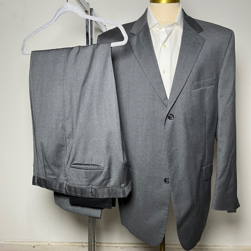 Jos. A. Bank Suit Mens 46L W40 Grey Solid Wool Signature Collection 3-Button